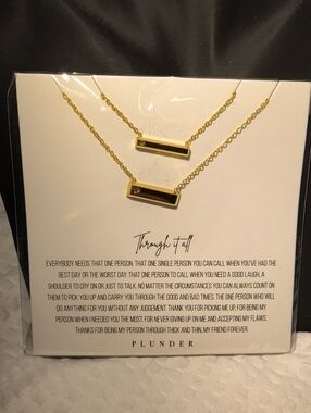 Plunder Gold Layered Bar Necklace Set with Crystal Accent - Gold